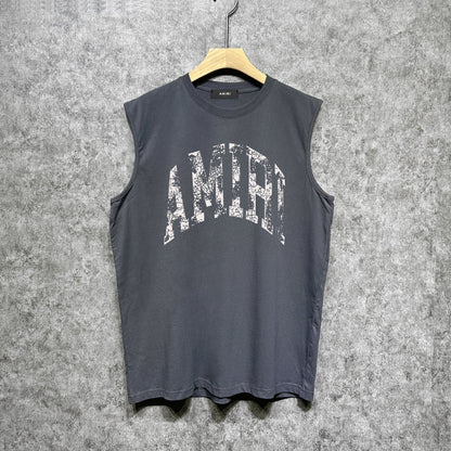 Amiri tank top with cracked curved letter cut outprinting