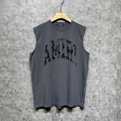 Amiri tank top with cracked curved letter cut outprinting