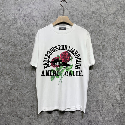 Amiri t shirts rose printing short sleeve